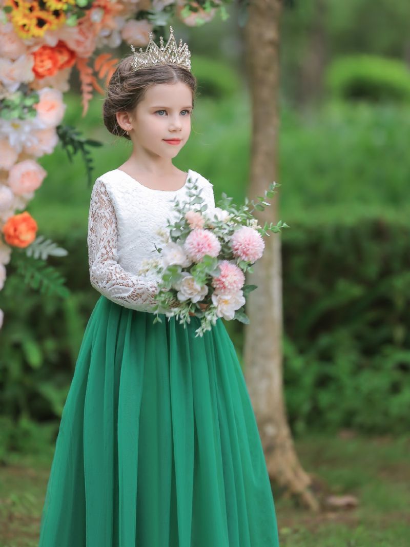 Dívčí Krajkové Svatební Šaty Vyšívané Květiny Princezna Třpytivý Tyl Narozeninové Párty