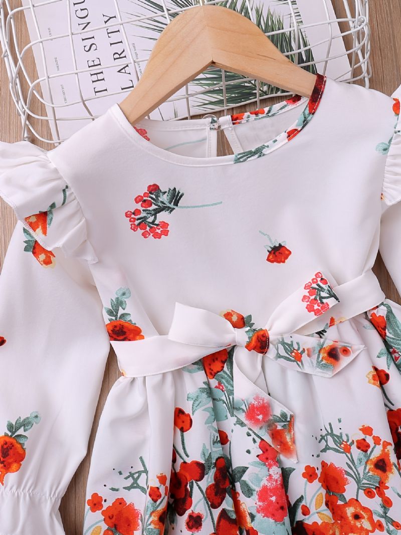 Dívčí Květinové Šaty S Dlouhým Rukávem S Designem Pásu Dětské Oblečení