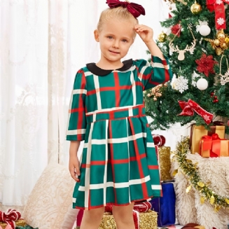 Dívčí Ležérní Elegantní Kostkované Šaty Vánoční Dětské Oblečení