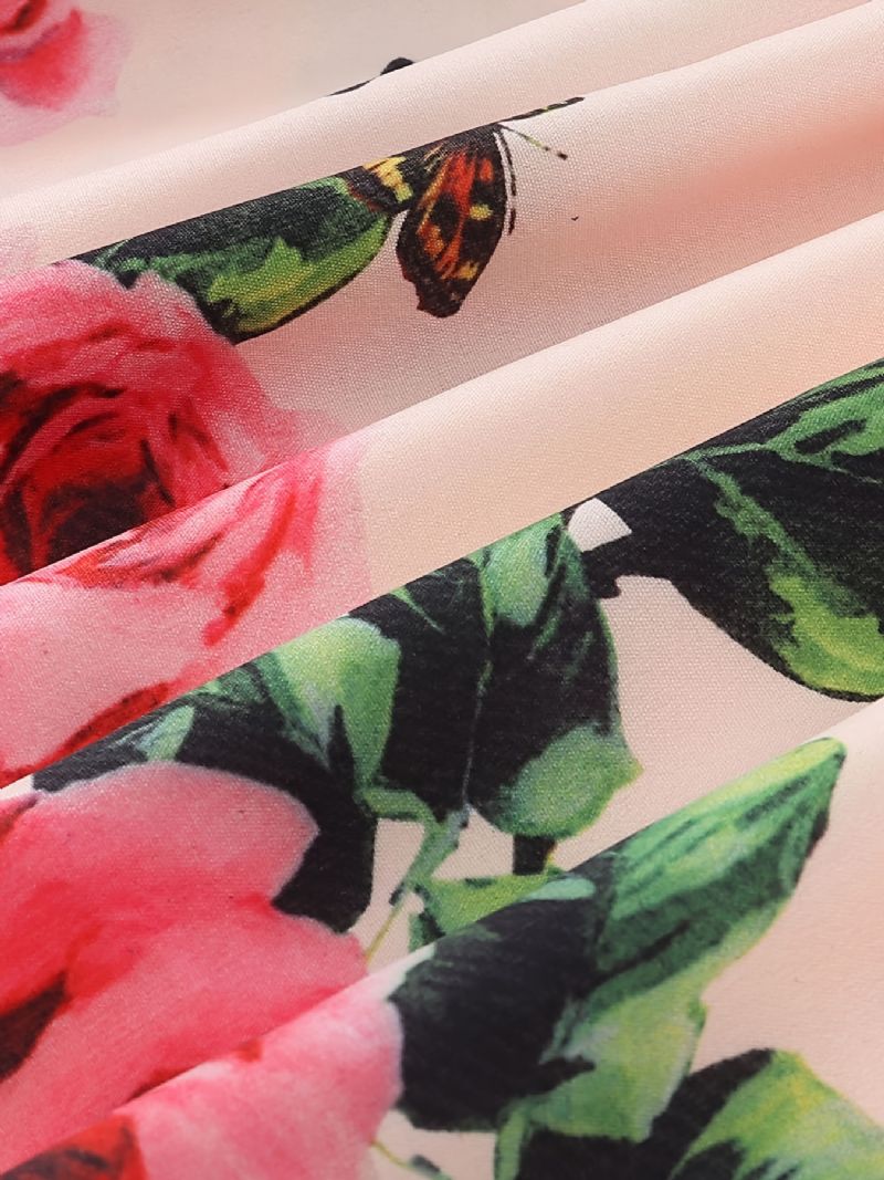Dívčí Ležérní Elegantní Šaty S Prošíváním Nařasené Žebrované S Květinovým Potiskem Na Párty