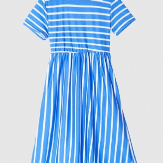 Dívčí Ležérní Pruhované Maxi Šaty S Krátkým Rukávem Dětské Oblečení