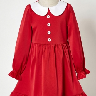 Dívčí Ležérní Červené Šaty S Dlouhým Rukávem Na Jaro/podzim