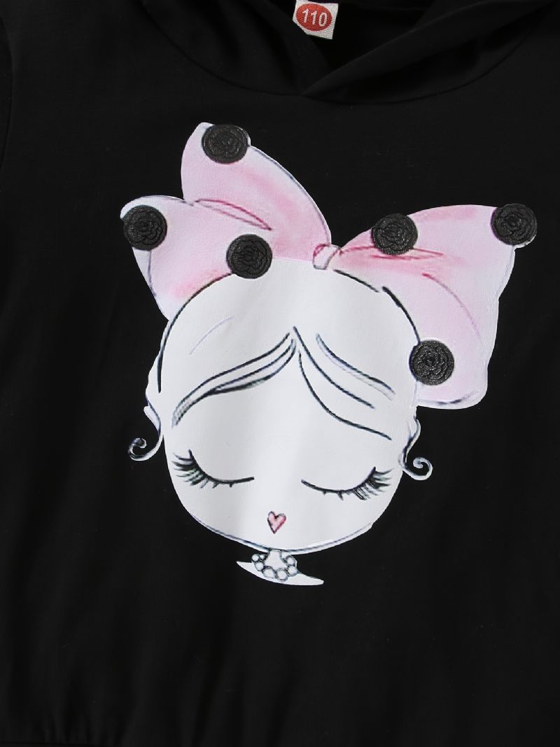 Dívčí Mikina S Kapucí Splicing Dress Dlouhý Rukáv Roztomilé Kreslené Šaty S Potiskem Dětské Oblečení