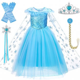 Dívčí Modré Šaty Princezna Kostým Spona Do Vlasů Rukavice Korunka A Hůlka 5ks