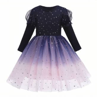 Dívčí Nafouknuté Šaty S Dlouhým Rukávem Přechodová Barva Hvězdné Tutu Party Princezna Dětské Oblečení