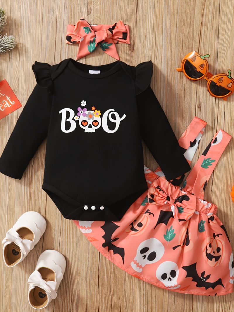 Dívčí Oblečení Pro Novorozence Ruffle Romper Pumpkin Bat Ghost Suspender Sukně A Čelenka