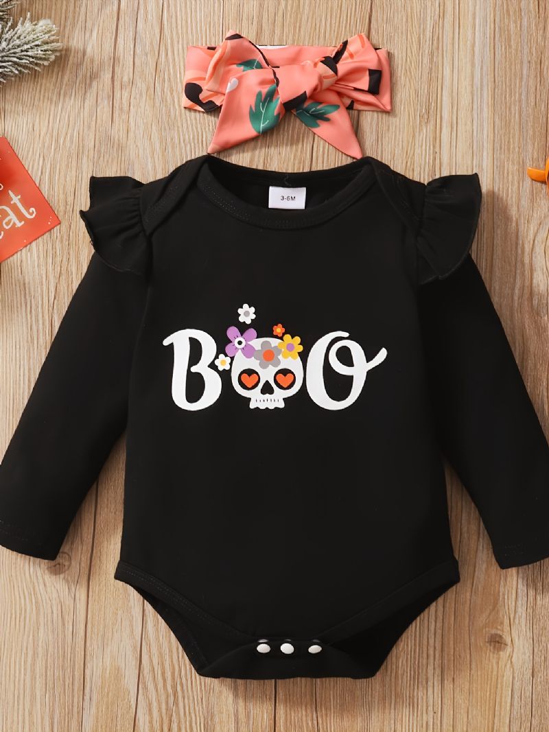 Dívčí Oblečení Pro Novorozence Ruffle Romper Pumpkin Bat Ghost Suspender Sukně A Čelenka