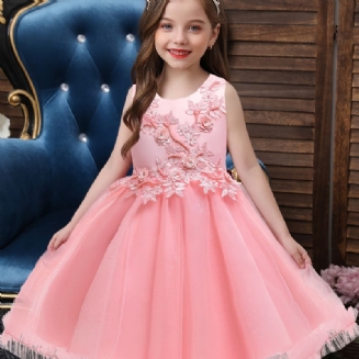 Dívčí Princezna Nadýchané Síťované Vyšívané Elegantní Ležérní Šaty