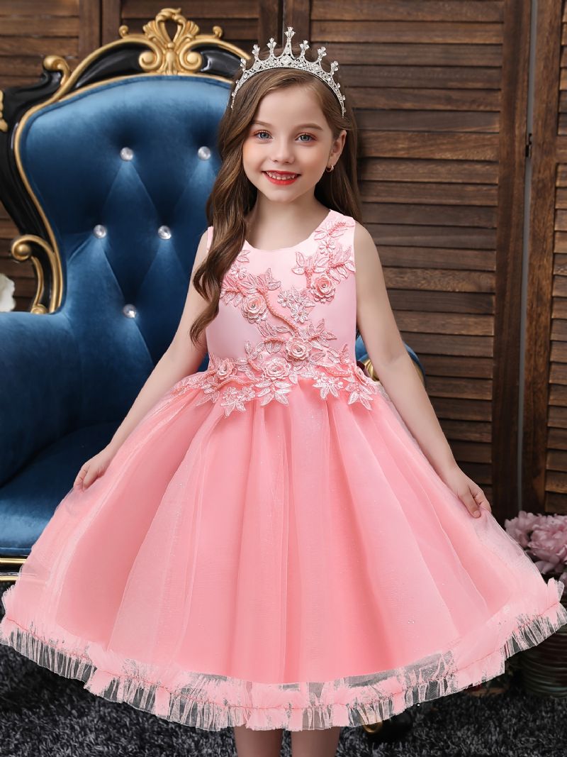 Dívčí Princezna Nadýchané Síťované Vyšívané Elegantní Ležérní Šaty