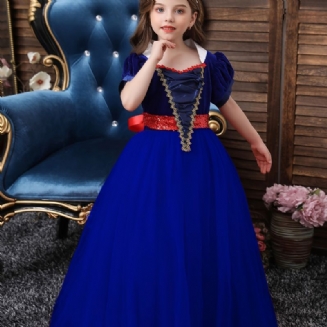 Dívčí Princezna Šaty S Nafouknutým Rukávem Flitr Sametová Síťovina Tutu Představení S Květinami Pro Dívky Na Večerní Narozeninovou Párty Dětské Oblečení