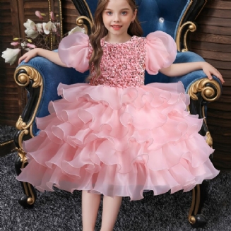 Dívčí Roztomilé Elegantní Princeznovské Šaty S Nafouknutým Rukávem Pro Společenské Kostýmy Na Vystoupení Růžové