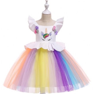 Dívčí Roztomilé Kreslené Elegantní Princeznovské Šaty Cosplay Kostýmy S Potiskem Jednorožce Pro Svatební Narozeninovou Párty Formální Příležitost