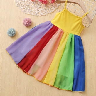 Dívčí Řemínek Bez Rukávů Rainbow Color Patchwork Dress Dětské Oblečení