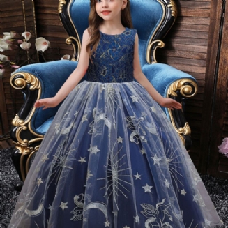 Dívčí Šaty Princezna Výšivka Krajkový Tyl Svatební Květiny Na Večerní Narozeninovou Párty Dětské Oblečení