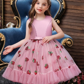 Dívčí Šaty Princezny S Jahodovým Potiskem Společenské Na Vánoční Večírek Narozeninové Dětské Oblečení