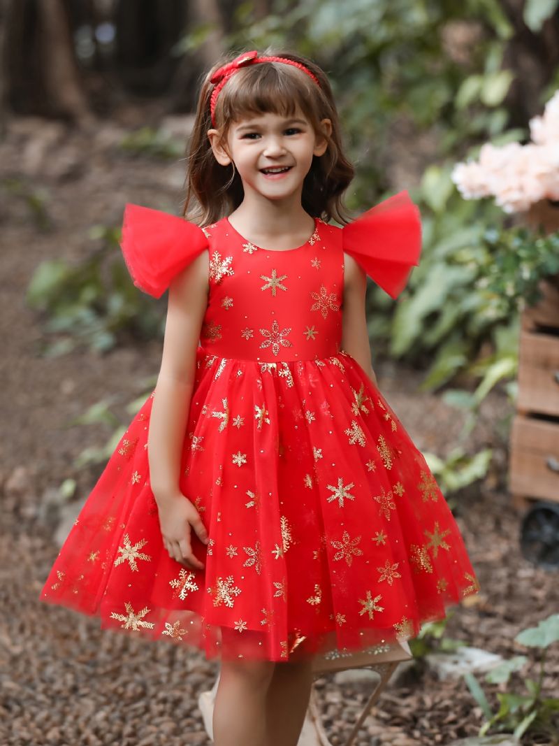 Dívčí Šaty Pro Princeznu S Krátkým Rukávem Létající Rukávy Flitry Síťované Tutu Výkonné Na Večerní Narozeninovou Párty Dětské Oblečení