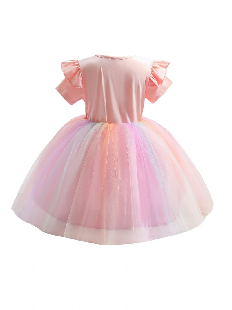 Dívčí Šaty Rainbow Mesh Krátký Rukáv Moucha Tutu Princezna Dětské Oblečení