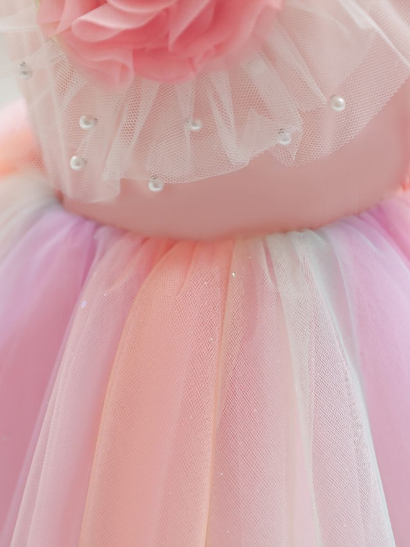 Dívčí Šaty Rainbow Mesh Krátký Rukáv Moucha Tutu Princezna Dětské Oblečení