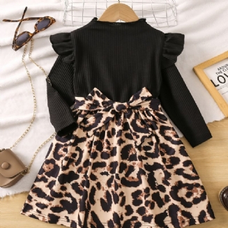 Dívčí Šaty S Dlouhým Rukávem Volánkové Leopardí Sestřihové Dětské Oblečení