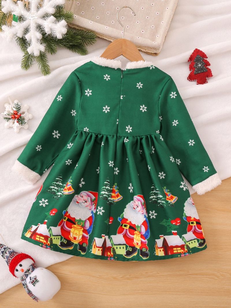 Dívčí Šaty S Potiskem Santa Claus & Snowflake Termo Fleecové Na Vánoční Večírek