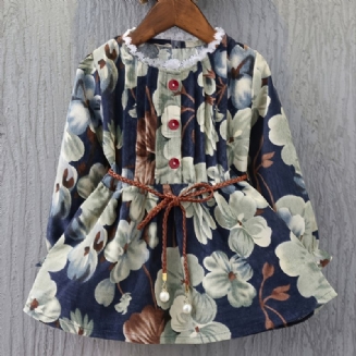 Dívčí Šaty Vintage Šněrovací Jednořadé S Květinovým Potiskem Pro Děti