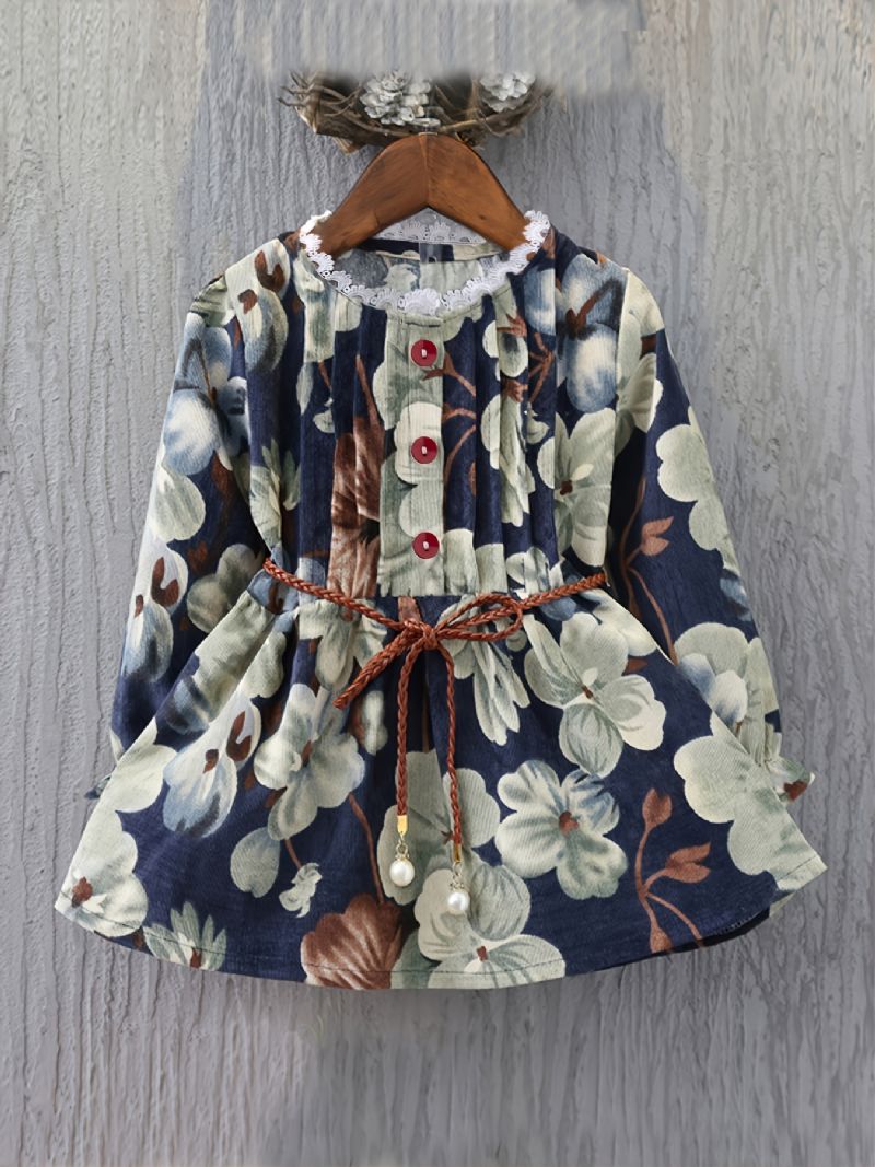 Dívčí Šaty Vintage Šněrovací Jednořadé S Květinovým Potiskem Pro Děti