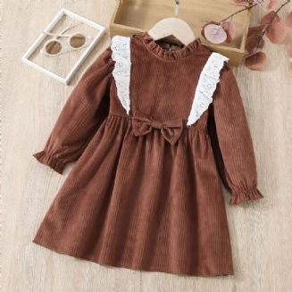 Dětské Dívčí Manšestrové Šaty S Volánem Mašle S Dlouhým Rukávem Oblečení
