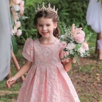 Děvčátko Dívčí Šaty Lucerna Rukáv Květinový Potisk Princeznovské Svatební Trailing Večerní