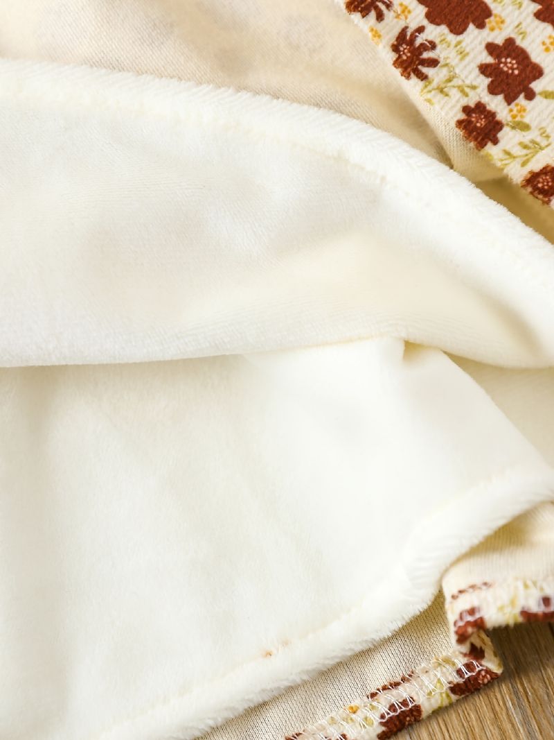 Děťátko Dívky Ditsy Květinové Manšestrové Šaty Volánková Mašle Fleece Teplé S Dlouhým Rukávem Dětské Oblečení