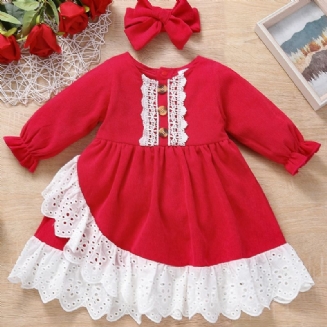 Neformální Jednobarevné Červené Šaty Pro Holčičku S Výstřihem A Červenou Mašlí Ve Věku 1–6 Let
