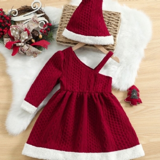 Vánoční Slevy Dívčí Zimní Šaty Na Jedno Rameno A 1ks Čepice