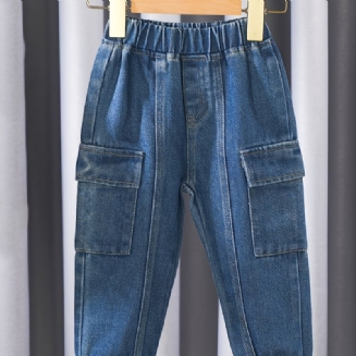 2023 New Dívky Chlapci Solid Denim Casual Jeans Jogger Kalhoty