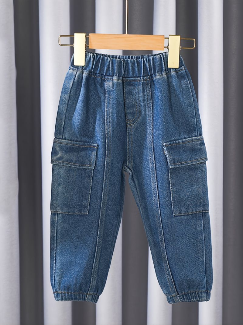 2023 New Dívky Chlapci Solid Denim Casual Jeans Jogger Kalhoty