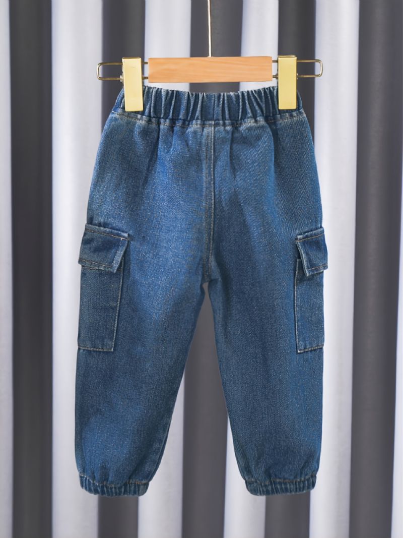 2023 New Dívky Chlapci Solid Denim Casual Jeans Jogger Kalhoty