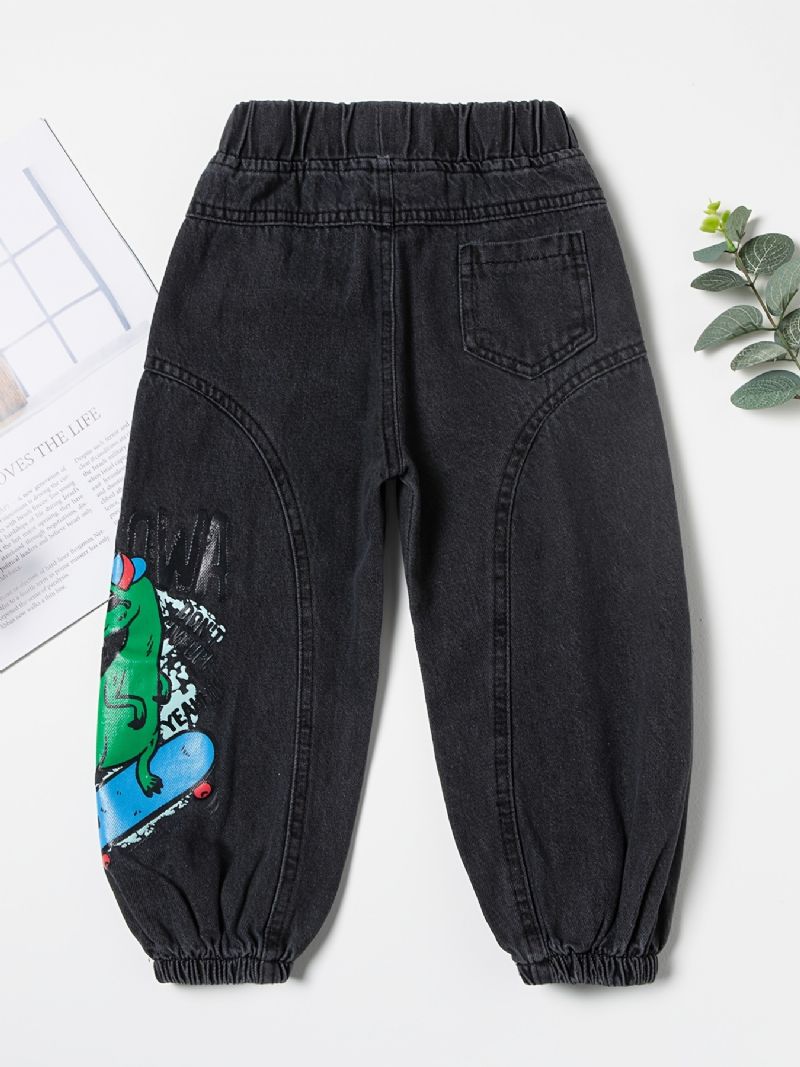 Batole Chlapci Dinosaur Graphic Casual Jeans Elastický Pas Džínové Kalhoty