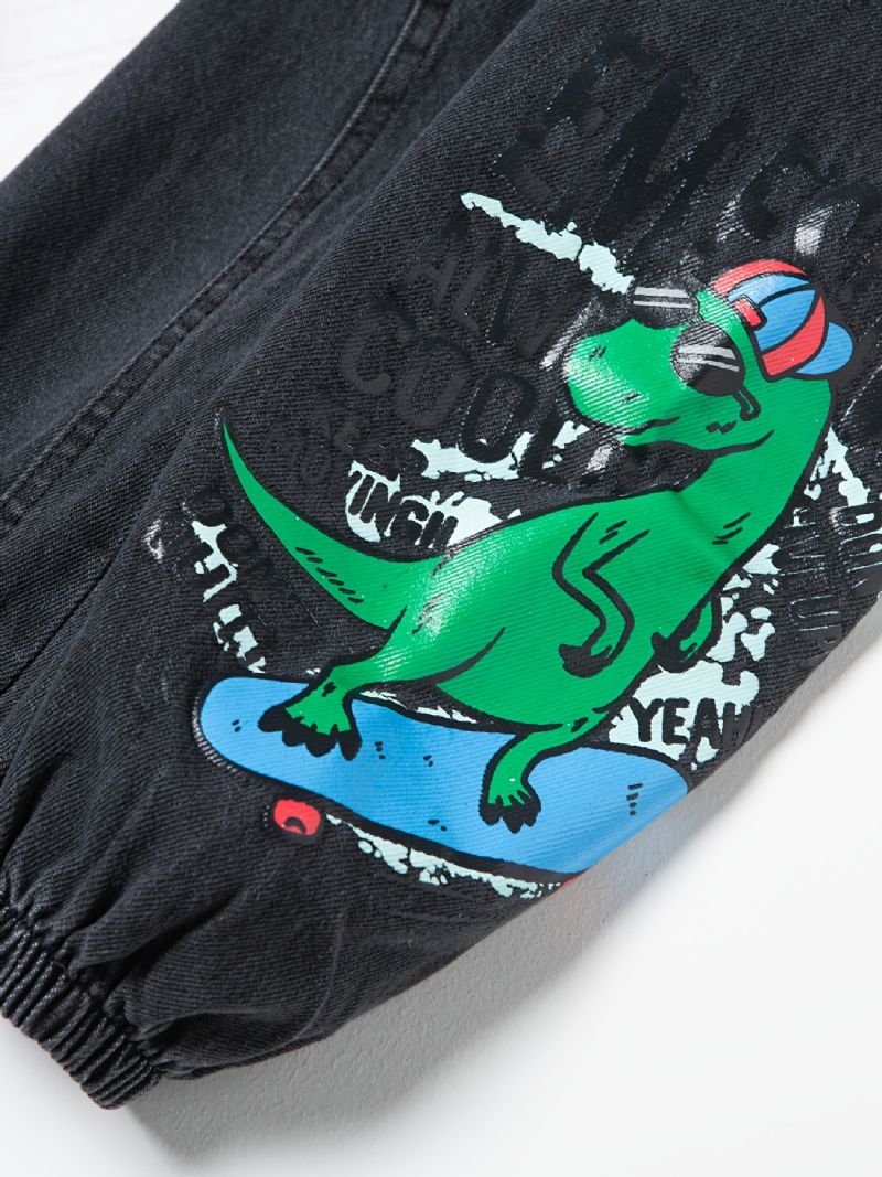 Batole Chlapci Dinosaur Graphic Casual Jeans Elastický Pas Džínové Kalhoty