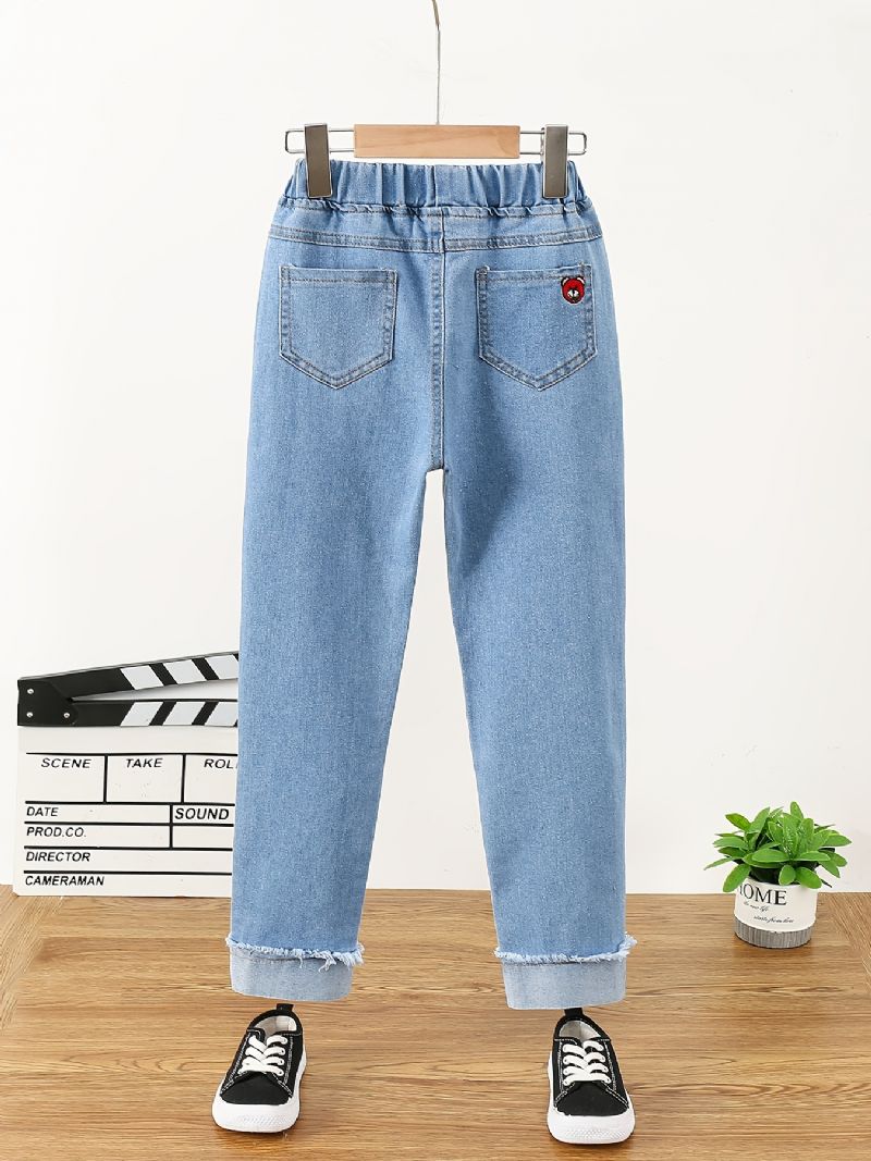 Batole Dívky Denim Neformální Džíny Kreslený Medvěd Výšivka Jaro Podzim