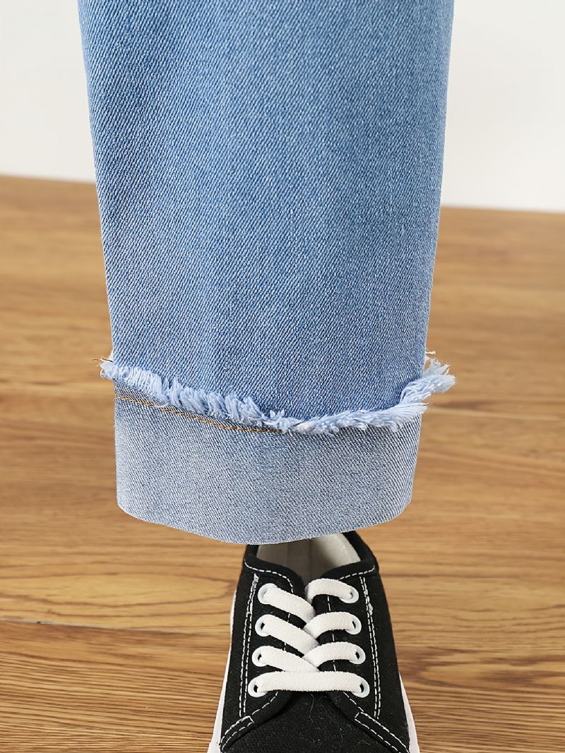 Batole Dívky Denim Neformální Džíny Kreslený Medvěd Výšivka Jaro Podzim