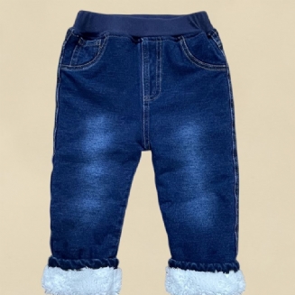 Batole Děťátko Denim Ležérní Jeans Fleece Zesílené Teplé Kalhoty Chlapci Dívky