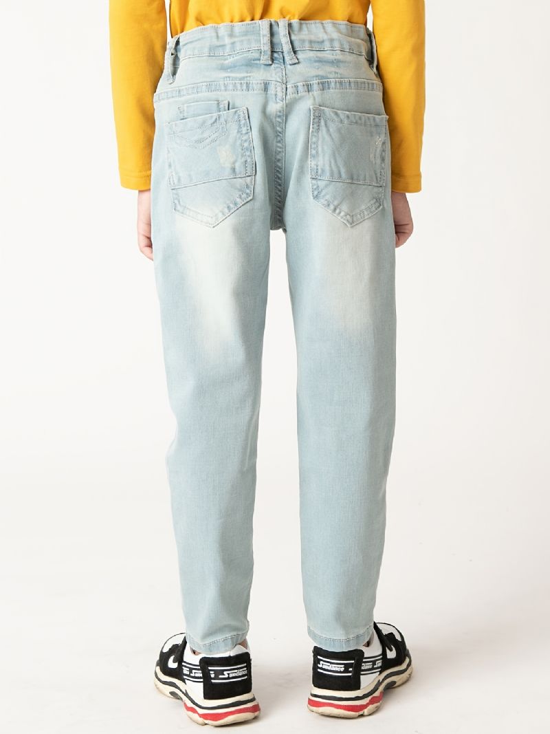Chlapci Casual Simple Vintage Denim Jeans Slim Fit Světle Modré Kalhoty