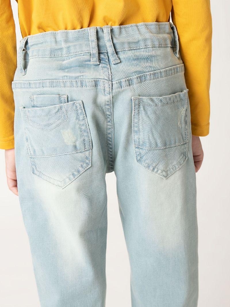 Chlapci Casual Simple Vintage Denim Jeans Slim Fit Světle Modré Kalhoty