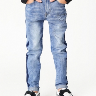 Chlapci Casual Simple Vintage Ripped Denim Jeans Slim Fit Pruhované Kalhoty Color Block