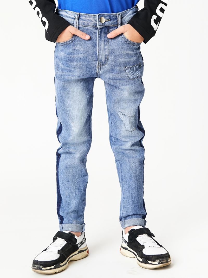 Chlapci Casual Simple Vintage Ripped Denim Jeans Slim Fit Pruhované Kalhoty Color Block