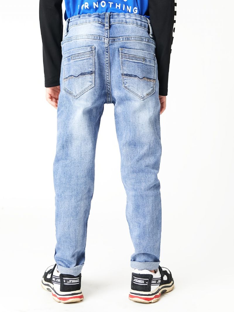 Chlapci Casual Simple Vintage Ripped Denim Jeans Slim Fit Pruhované Kalhoty Color Block