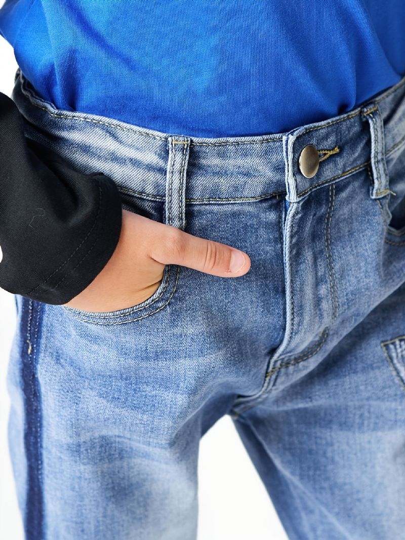 Chlapci Casual Simple Vintage Ripped Denim Jeans Slim Fit Pruhované Kalhoty Color Block