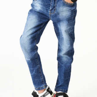 Chlapci Vybledlé Tlačítko Regular Fit Denim Jeans Dětské Oblečení