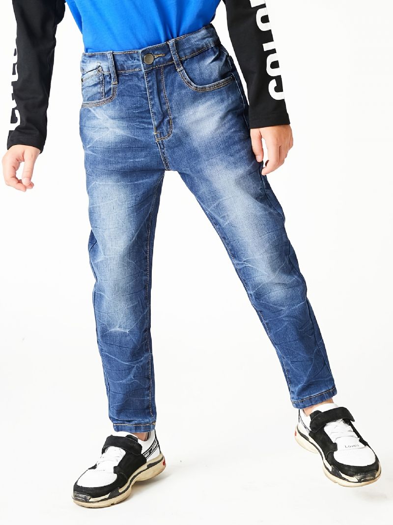 Chlapci Vybledlé Tlačítko Regular Fit Denim Jeans Dětské Oblečení