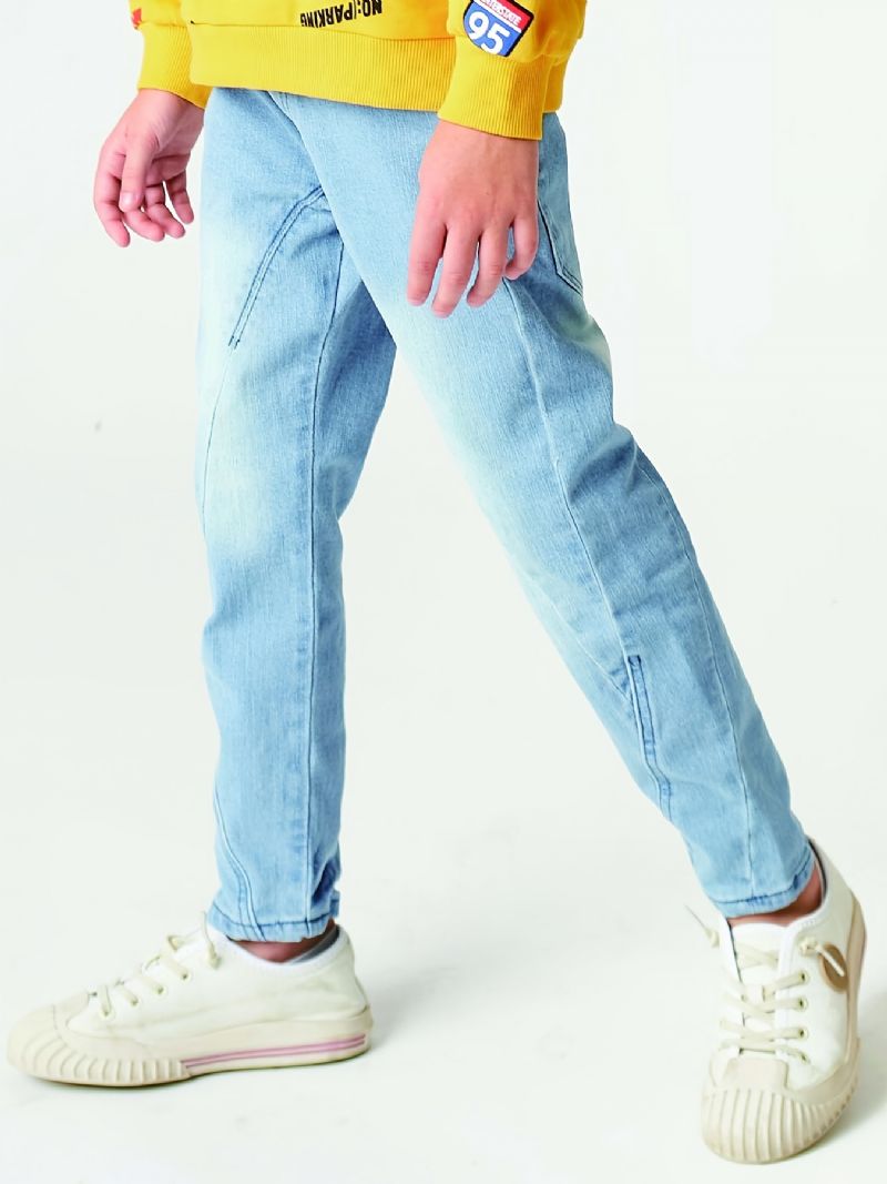 Chlapecké Ležérní Elastické Džínové Džíny Lehké Trendy Kalhoty S Rovnými Nohama Světle Modré