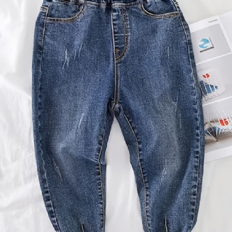 Chlapecké Ležérní Vintage Džínové Džíny Kalhoty S Elastickým Pasem Na Jaro Podzim