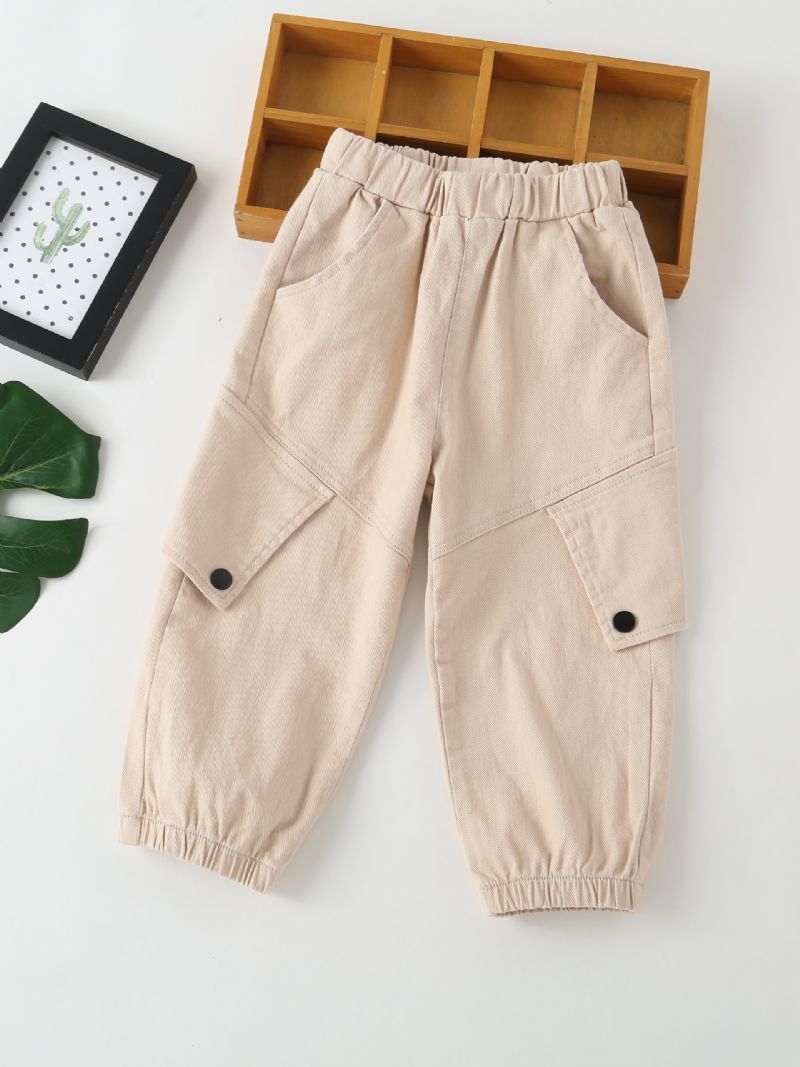Chlapecké Solid Tapered Cargo Jeans Elastický Pas Džínové Kalhoty Dětské Oblečení